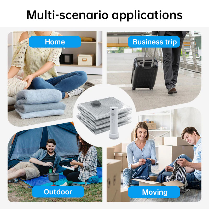 Rechargeable Travel Vacuum Storage Bags with Electric Pump – 9 Piece Set