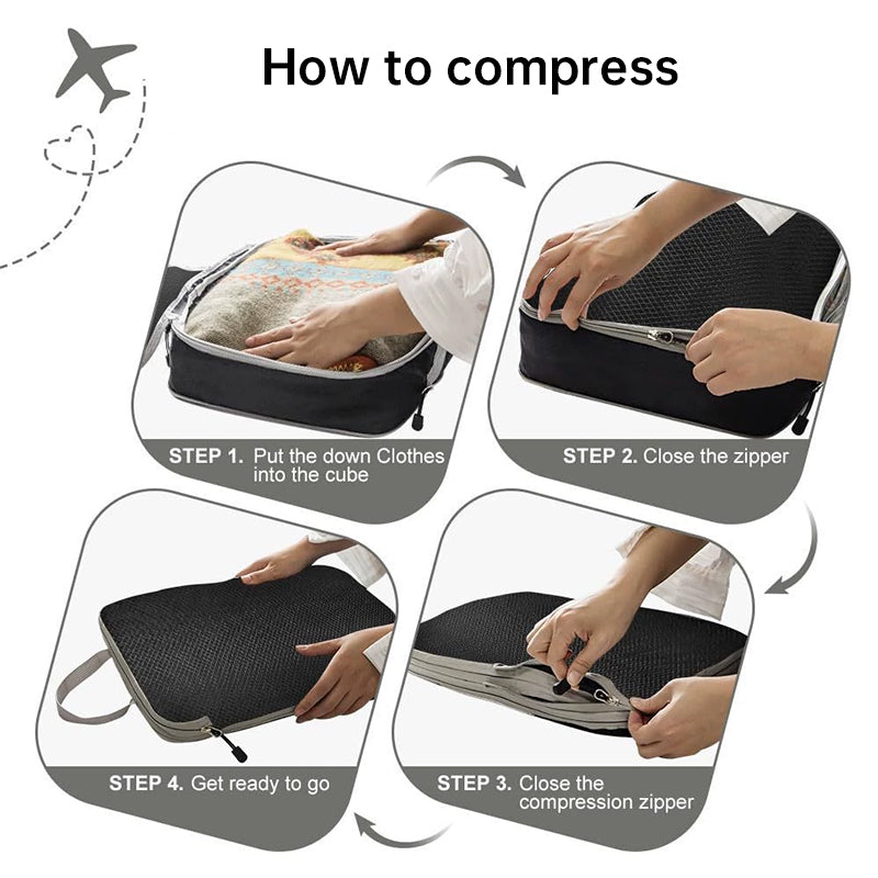 3-Piece Compression Packing Cubes for Travel