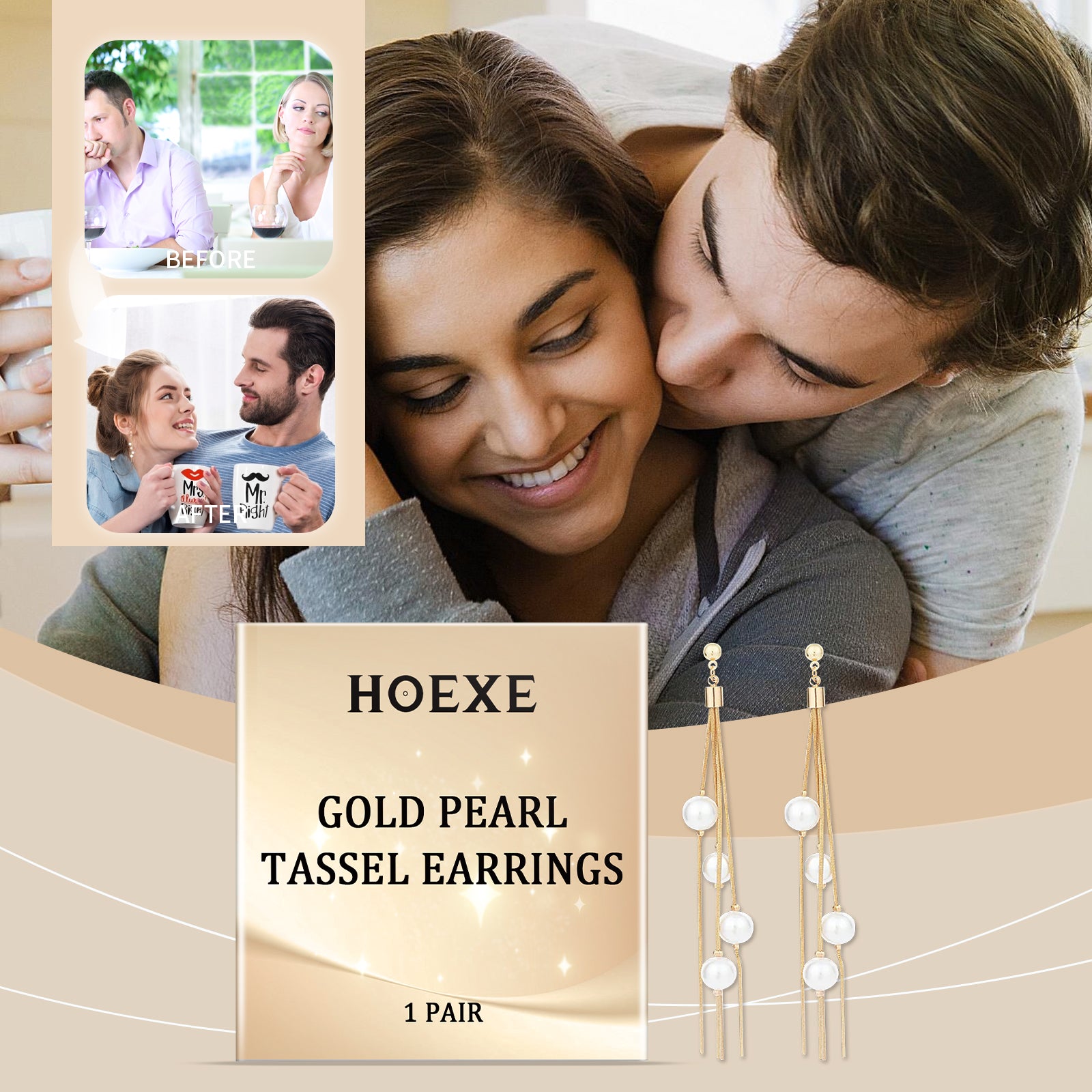 Hoexe Gold Pearl Fringe Earrings Trend Fashion Dating Niche Design Sense Temperament Fringe Earrings For Women