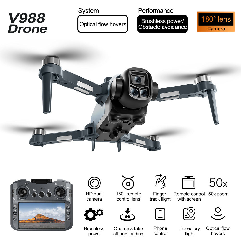 Drone with Triple Cameras, Screen, Optical Flow Positioning, 8K HD Aerial Photography, Obstacle Avoidance Flying Device