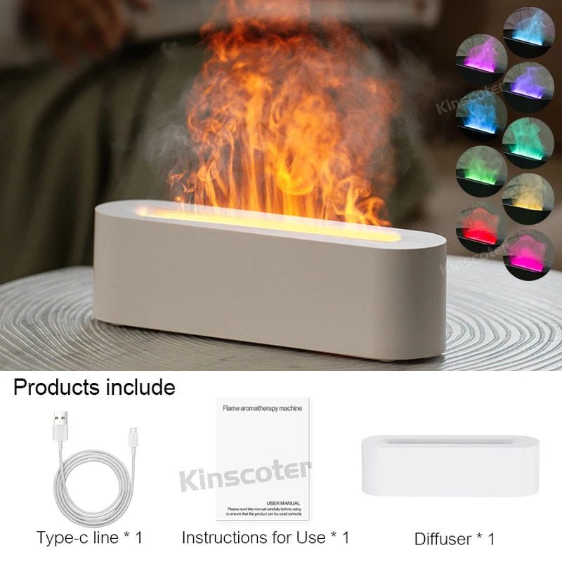 KINSCOTER Essential Oil Aroma Diffuser Flame Air Humidifier Ultrasonic Cool Mist Diffuser with RGB Realistic Fire Night Light
