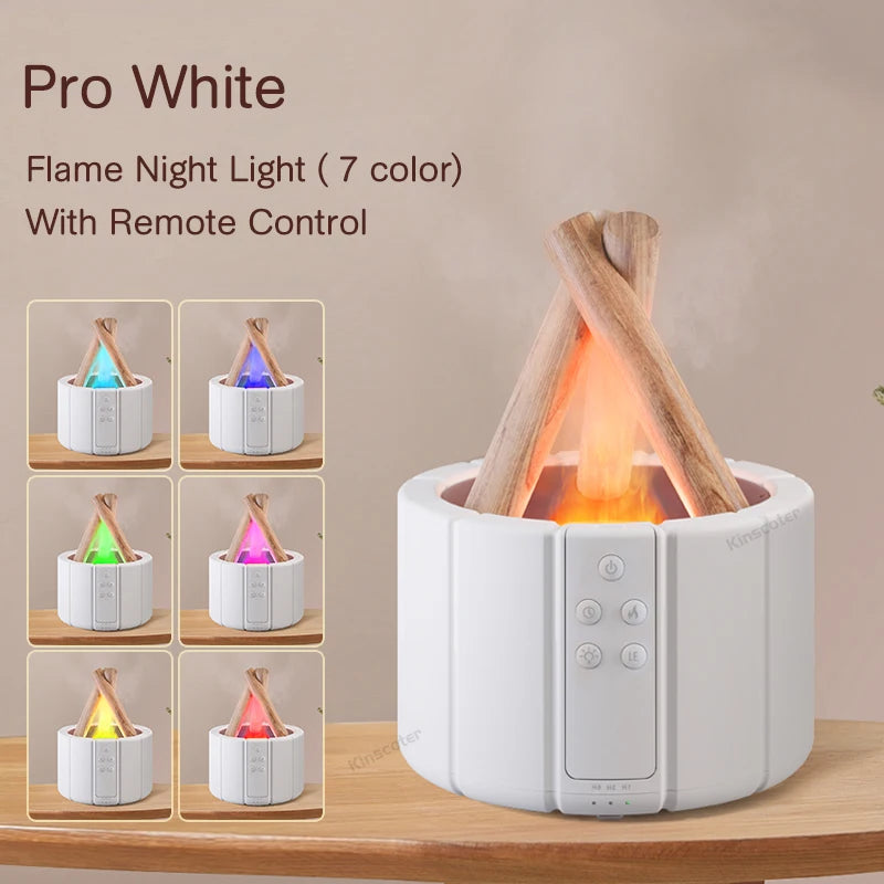 KINSCOTER Simulated Flame Aroma Diffuser Bonfire Air Humidifier Ultrasonic Cool Mist Maker Fogger LED Essential Oil Lamp Diffuser