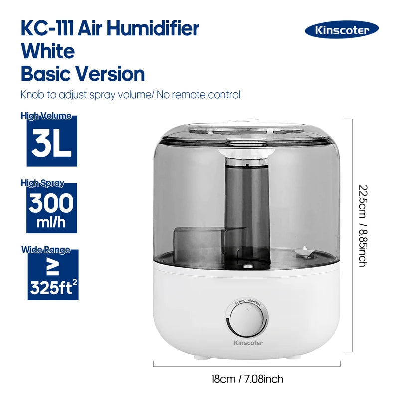 KINSCOTER 3L Air Humidifier Professional Large Capacity Home Humidifier Plant Mist Aroma Diffuser with Remote Control Timer