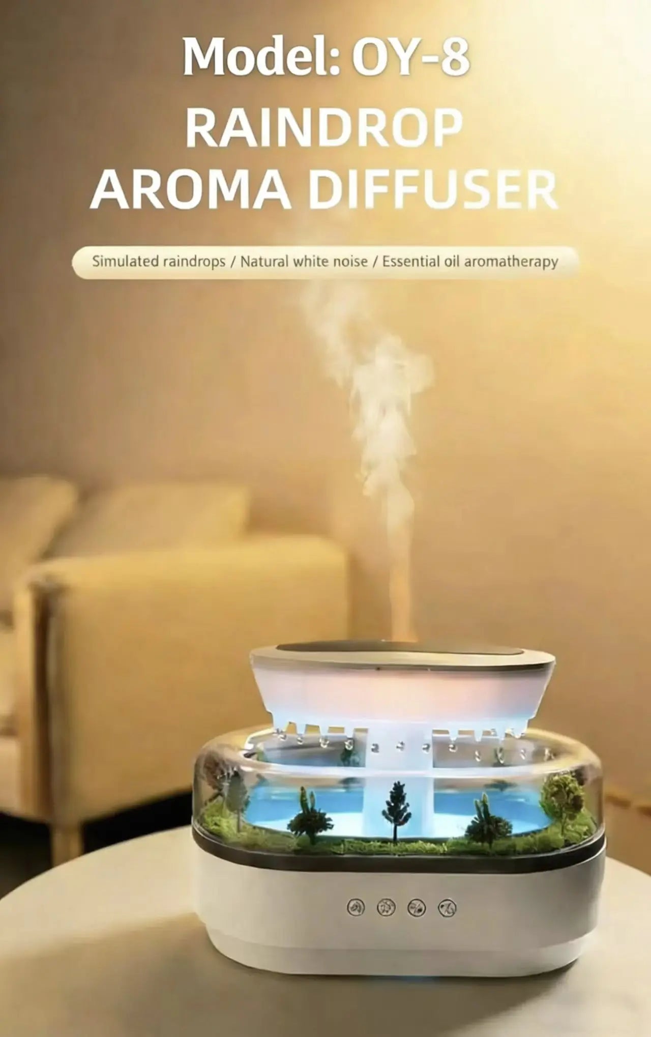 Aroma Humidifier Raindrop Air Humidifier Colorful Light White Noise Essemtial Oil Diffuser Home Ultrasonic Fragrance Diffuser