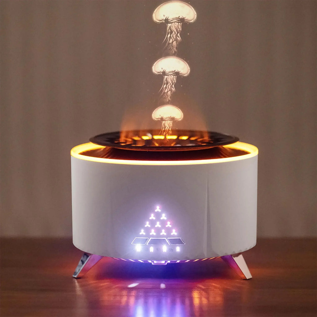 Flame Aroma Diffuser with White Noise Volcanic Lava Large Humidifier Jellyfish Mist Style Essential Oil Diffuser 3 Speed Modes