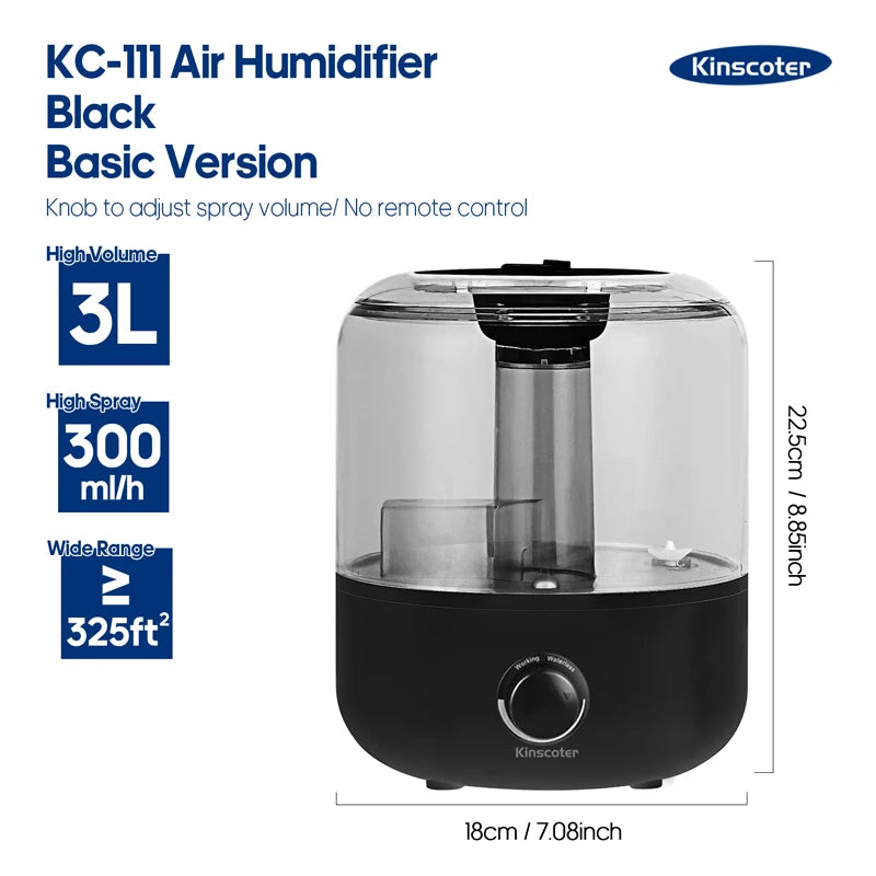 KINSCOTER 3L Air Humidifier Professional Large Capacity Home Humidifier Plant Mist Aroma Diffuser with Remote Control Timer