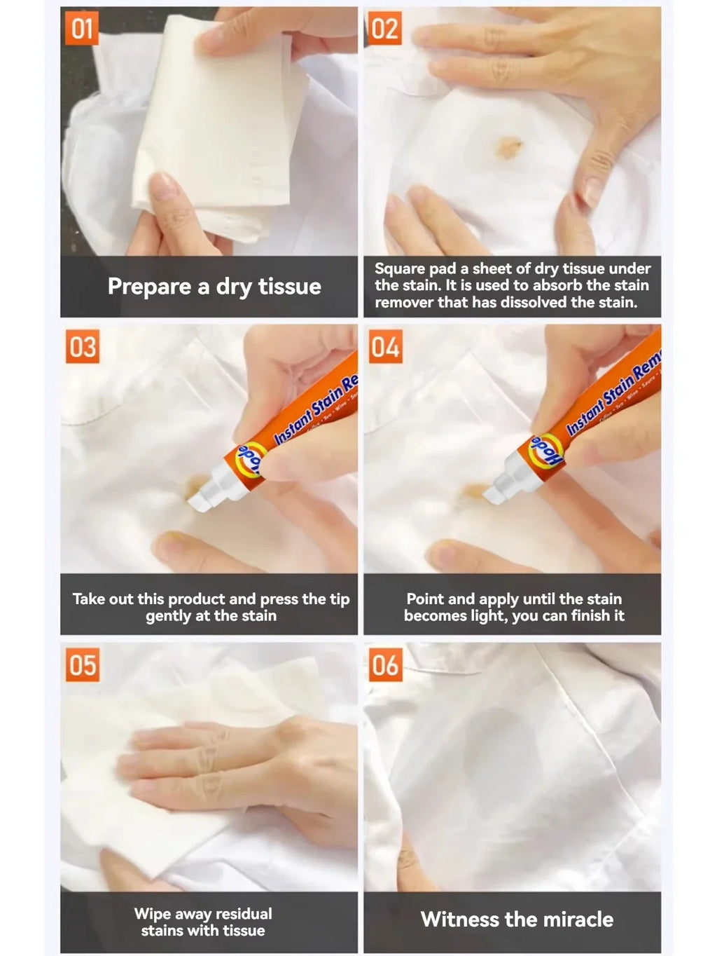 1/2/3/4PCS No-wash Portable Stain Remover Pen Portable Travel-Friendly Works on Food & Drink Stains Multipurpose Bleach Pen